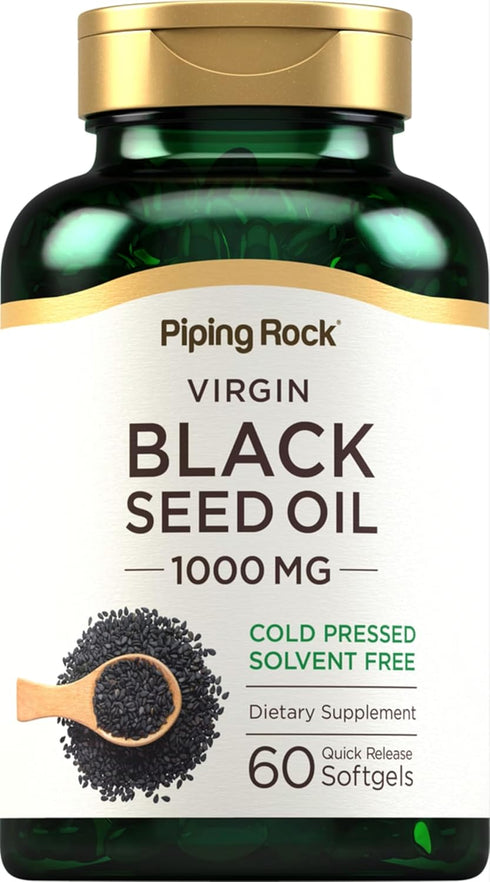 Piping Rock Black Seed Oil Pills | 1000mg | 60 Softgels | Cold Pressed, Non-GMO, Gluten Free Supplement