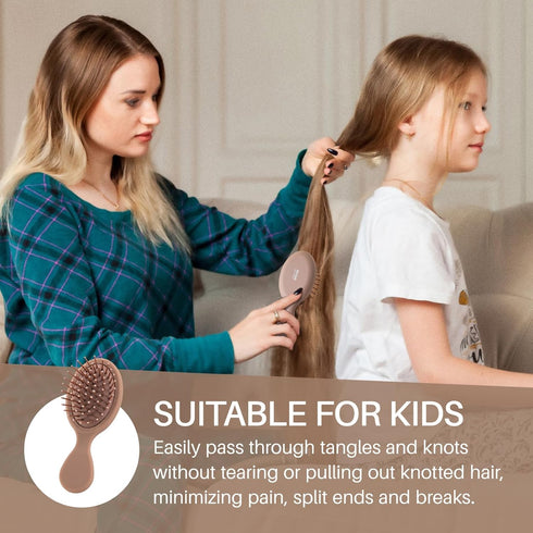 RHOS Mini Hair Brush for Women, Men, Kids - Travel Size Small Cushion Paddle Brush with Soft Bristles