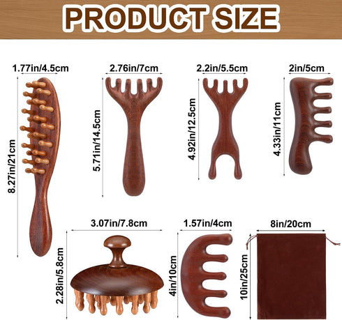 Yiyiring 6 Set Pcs Natural Wooden Scalp Massager Comb Tool with Flocked Storage Bag Scalp Massage Tool for Stress