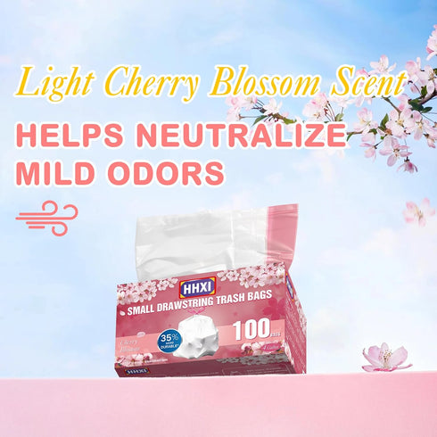 HHXI 100Ct 4 Gallon Small Trash Bags, Cherry Blossom Garbage Bags, Scented Trash Bags, Odor Resistant with Drawstring