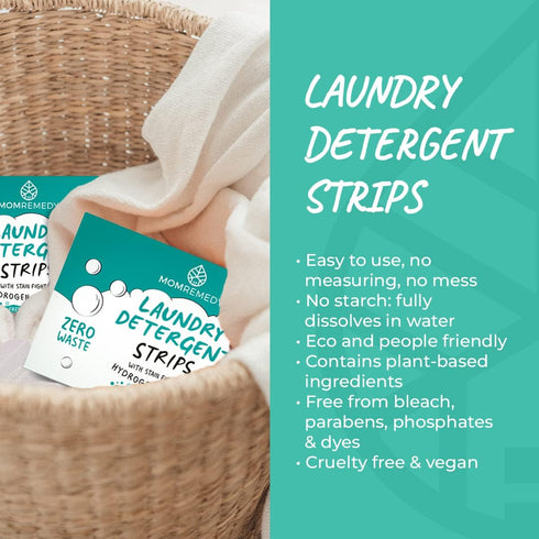 Laundry Detergent Strips, Eco-Friendly Laundry Sheets, Stain Fighting Hydrogen Peroxide, Unscented, 60 Sheets