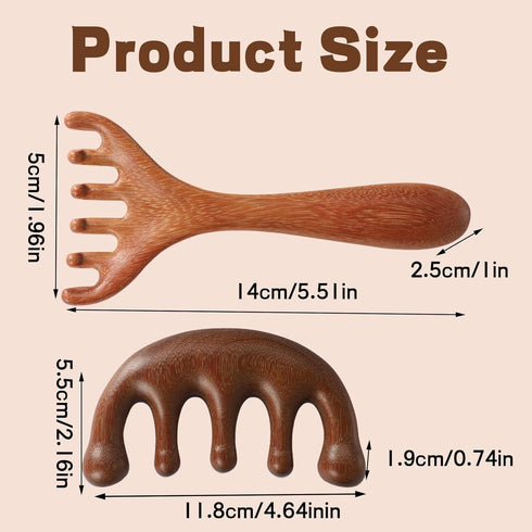 PKRFCJ 2 1, 1) Wooden Scalp Massager Pcs Massage Comb Brown Wood Massager Tool,Body Guas Sha Tools for Head, Neck