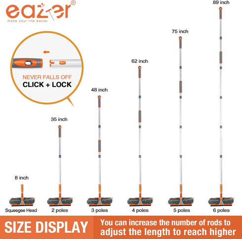 eazer 89'' Squeegee Window Cleaner 2 in 1 with Rotatable Tool Kit, Extension Pole for Indoor/Outdoor Window and Car