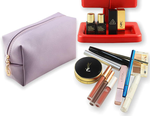 Small Makeup Bag, Portable Cosmetic Pouch for Women, Waterproof Toiletry Bag for Travel (Light Purple)