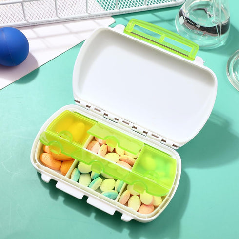 SWETRACE Portable Slot Weekly Pill Organizer Box Rotated Vitamin Medicine Case for Travel and Home Use Green Compact