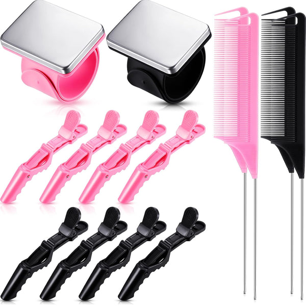 Syhood 14 Pcs Hair Braiding Tools, Magnetic Pin Wristband, Stainless Steel Pintail Rat Tail Comb, Alligator Sectioning