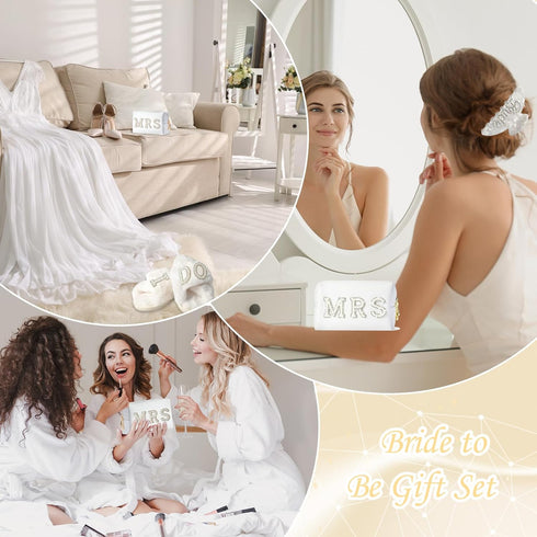Bride To Be Gift Set, Bride Makeup Bag, I Do Bride Slippers, Robe, Hair Clip, Wedding Gifts