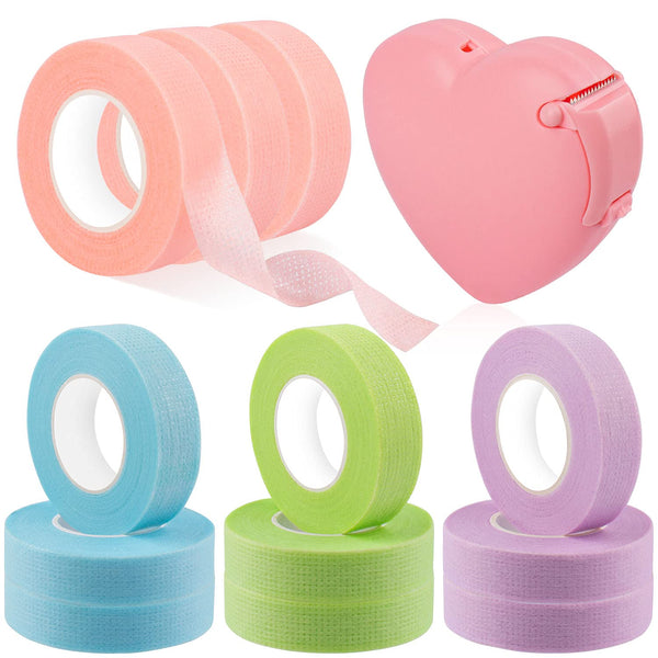 Rolybag Eyelash Extension Tape, 4 Colors, Breathable with Heart Shaped Cutter, Non Woven Makeup Tape Kits (Style A)