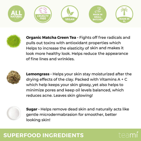Teami Matcha Green Tea Facial Scrub, Hydrating, Moisturizing, and Exfoliating, Organic Face Exfoliator