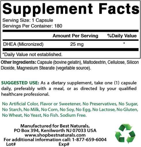 Best Naturals Micronized DHEA, 25 mg, 180 Capsules