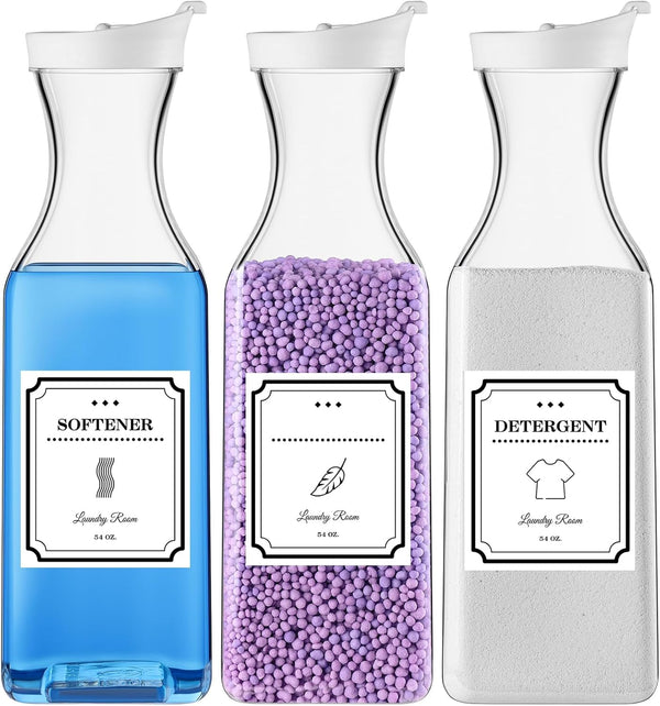Laundry Detergent Dispenser, 54oz Fabric Softener Container, 3 Pack with 4 Labels for Laundry Room Organization