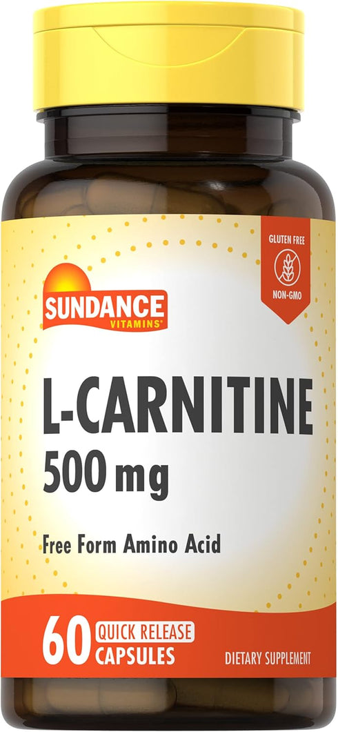 L-Carnitine 500mg, 60 Capsules, Free Form Amino Acid, Non-GMO and Gluten Free Supplement by Sundance