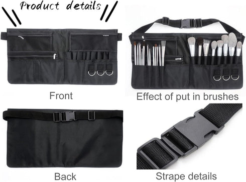 Professional Portable Makeup Brush Waist Bag Case, Foldable Cosmetic Brush Pouch with Multi Pockets