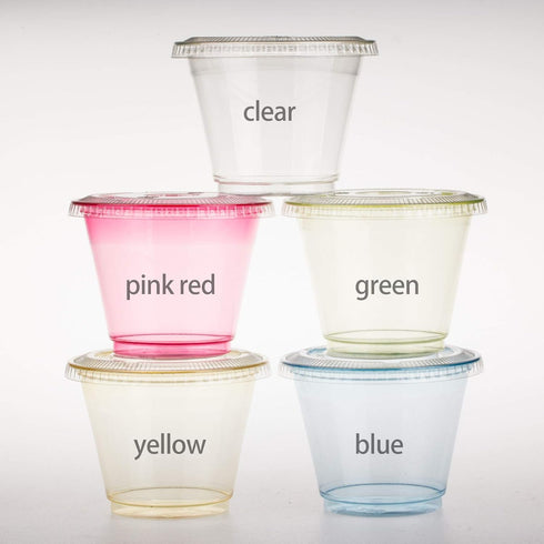 Golden Apple 9oz Pink Red Plastic Cups, 50 Sets with Clear Flat No Hole Lids