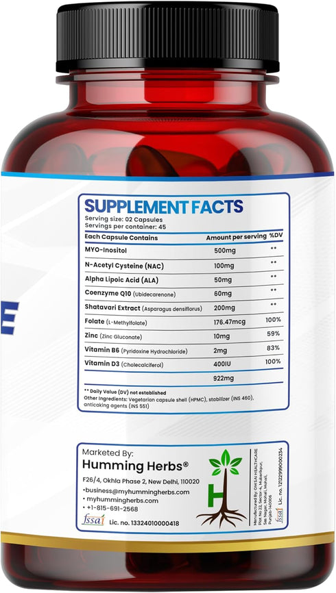 Humming CoQ10, B6 D3, 922 90 (45 Herbs INOBALANCE PRO+ Myo-Inositol with NAC, Shatavari, Zinc, Vitamin & mg per Serving