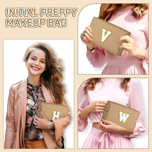 Personalized Birthday Gifts for Women, Preppy Patch Makeup Bag, Travel Organizer, Chenille Letter Pouch, Cute Stuff for