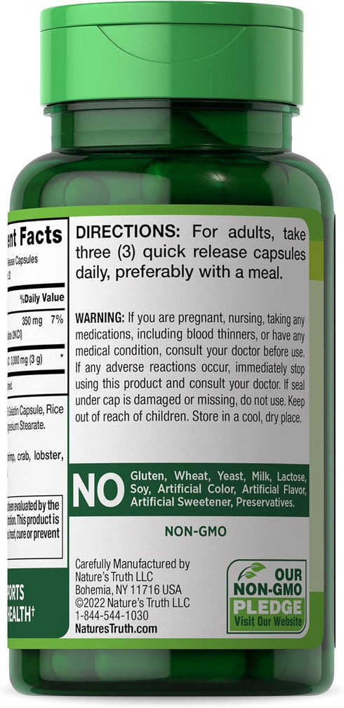 Nature's Truth Glucosamine Sulfate Capsules, 3000mg, 60 Count, Non-GMO & Gluten Free