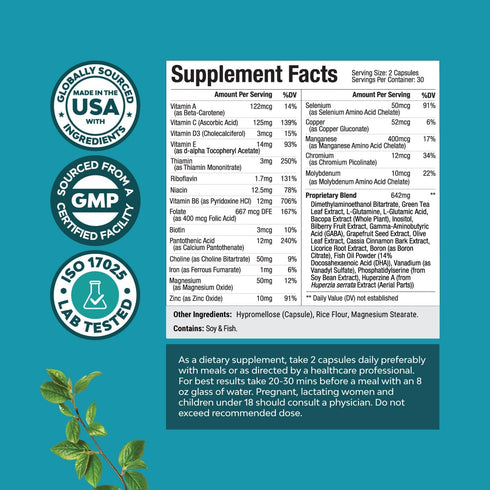 Advanced Nootropics Brain Support Supplement - 30 Servings | Synergetic Mental Energy & Focus | Cognitive Enhancement