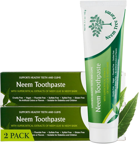 Neem Toothpaste - Fluoride Free, Vegan, Natural, with Clove & Stevia, 2 pk
