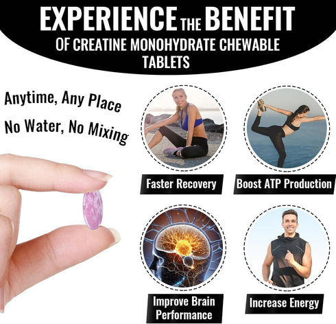 Creatine Chews Tablets for Men & Women, 4220 Mg Chewable Creatine Monohydrate for Energy, Faster Recovery, Strength,