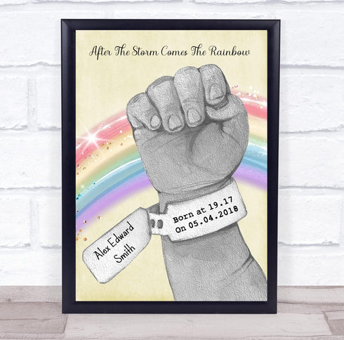 The Card Zoo Rainbow Baby Fist Name Tag Yellow Grey New Baby Birth Details Gift