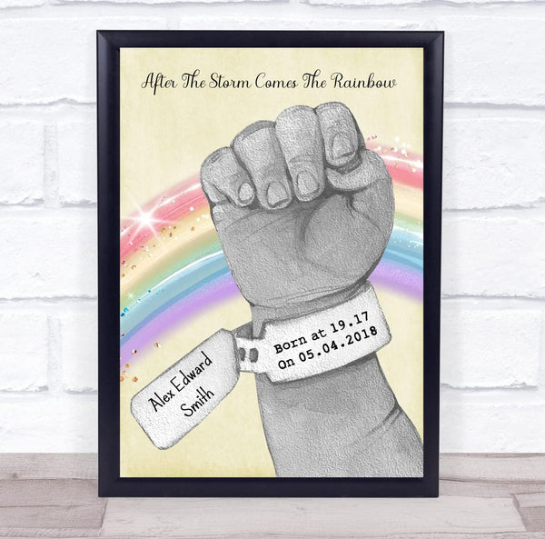 The Card Zoo Rainbow Baby Fist Name Tag Yellow Grey New Baby Birth Details Gift