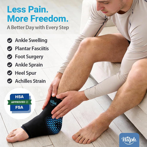 Pack Hilph Ankle Heel Ice Wrap for Plantar Fasciitis with Massage Ball, FSA Eligible Thickened Gel Cold Therapy Sleeve