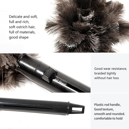 Retractable Ostrich Feather Duster, Fluffy Natural Cleaning Duster with Eco-Friendly Handle (15 inch)
