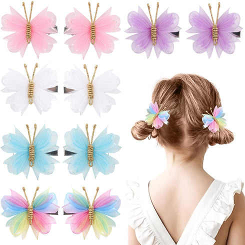 Oaoleer 10PCS Mini Butterfly Hair Clips, 2" Tulle Mesh Barrettes for Baby Girls Women Halloween Party