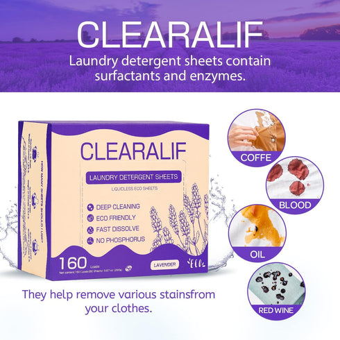 CLEARALIF Laundry Detergent Sheets, 80 Sheets (Up to 160 Loads) | Lavender - Eco Friendly for Apartments, Dorms