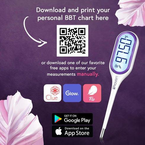 iProven Basal Body Thermometer with Backlight, High Precision BBT for Ovulation Tracking, 30 Memory Recall