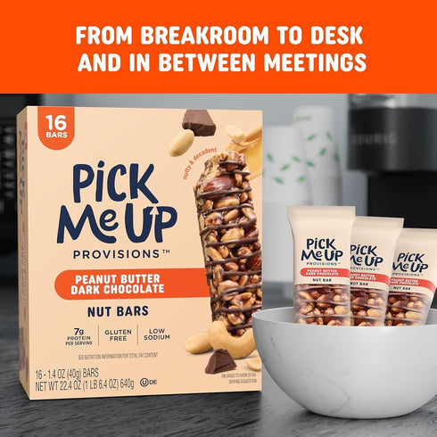 Pick Me Up Provisions 1.4 oz., 16 Gluten Free Peanut Butter Dark Chocolate Nut Bar, Bars/Box