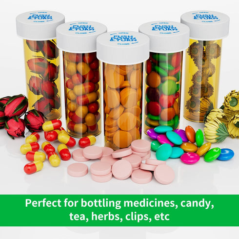 Urekt 6 (20 Pack) Empty Plastic Medicine Pill Bottles with Child Resistant Caps, Dram Small Prescription Medicine