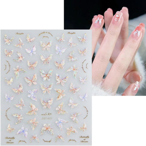 JMEOWIO 3D Embossed Aurora Butterfly Nail Art Stickers, Self-Adhesive 5D Decoration Accessories, 1 Sheet