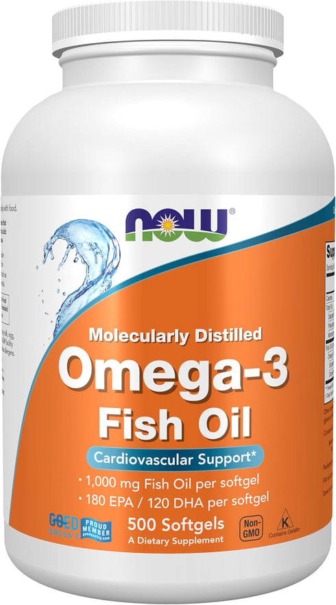NOW Foods Omega-3 Supplements, 500 Softgels, 180 EPA / 120 DHA, Cardiovascular Support*