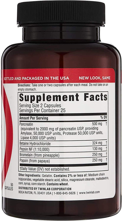 Twinlab Super Enzyme Caps - Digestive Enzymes for Constipation Relief, 50 Capsules