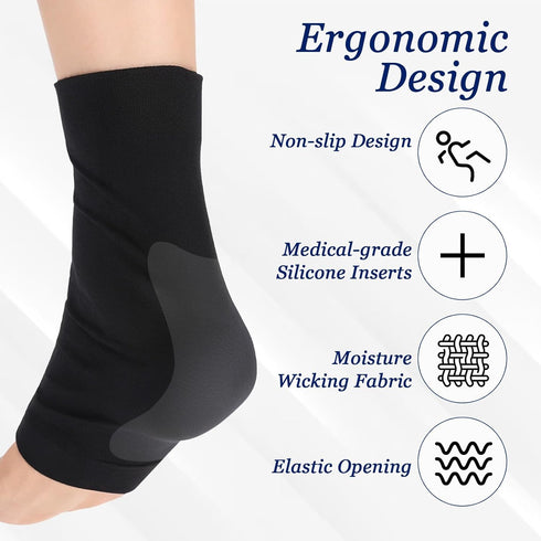 Hpmjz 2 Pcs Achilles Tendon Heel Protector Compression Padded Sleeve Socks Premium Gel Heel Socks Ankle Support Sock