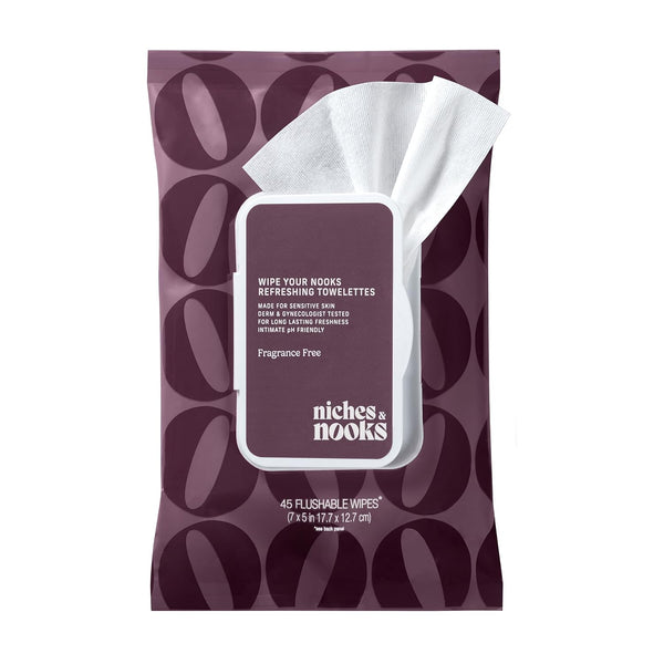 Niches & Nooks Unscented pH Balanced Aloe Vera Feminine Flushable Wipes for Women with Sensitive