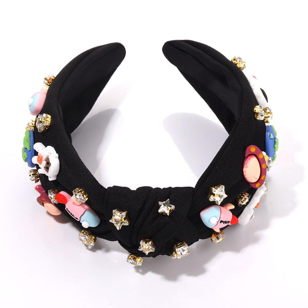 Space Astronaut Headbands for Women - Saturn Planet Rocket Spaceman Jeweled Rhinestone Star Knotted Hair Accessories