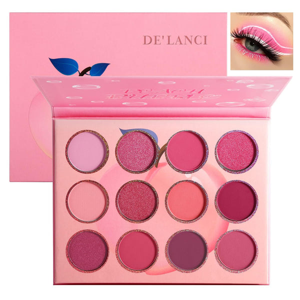 Pink Eyeshadow Palette, 12 Colors Peach Matte & Shimmer, Highly Pigmented Mini Makeup for Women and Girls