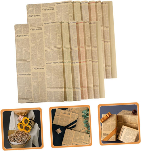 Packaging 20pcs PATKAW Vintage Flower Wrapping Paper Bouquet Sheets Sunflower Newspaper Kraft Paper for Florist