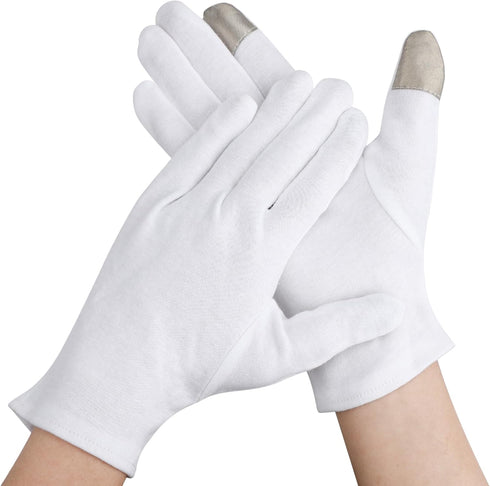 Segbeauty Cotton Gloves for Dry Hands, 24 Counts White Gloves with Touchscreen Fingers for Hand Moisturizing Overnight
