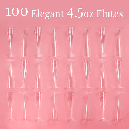 Prestee 100 Clear Disposable Champagne Flutes - Glasses for Weddings, Parties, New Years Eve, Toasting & Mimosas - 2024 by Prestee