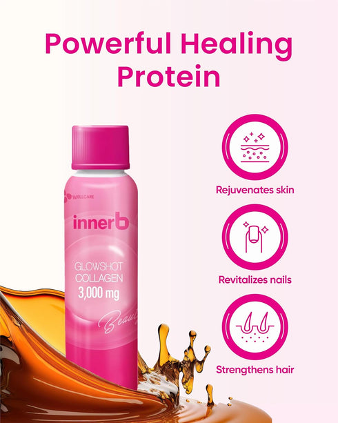 Innerb Glowshot Collagen (10.1fl oz, 6 Servings) - Low-Molecular-Weight Fish Collagen Shots for Elasticity, Hydration, Improved Skin, Hair & Nails. Liquid Marine Collagen 3,000mg.