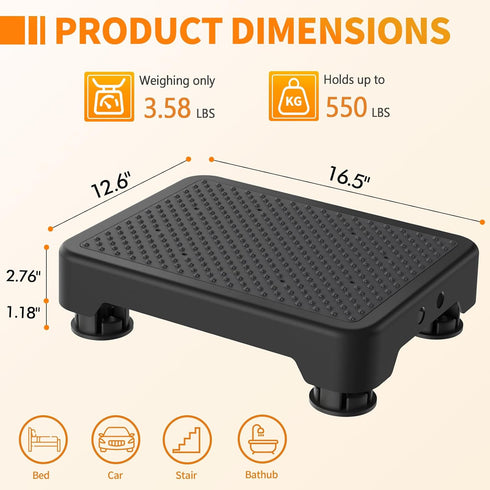 Ronlap One Step Stools for Adults, Portable Safety Step Platform for Seniors Small Plastic Bedside Step Stool Mobility