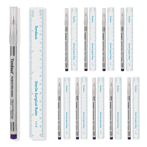 10pcs Tattoo Marker Pen, Waterproof Disposable Microblading Marker with Paper Ruler, 0.5mm Head, Blue