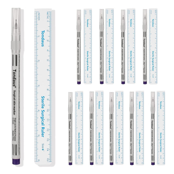10pcs Tattoo Marker Pen, Waterproof Disposable Microblading Marker with Paper Ruler, 0.5mm Head, Blue