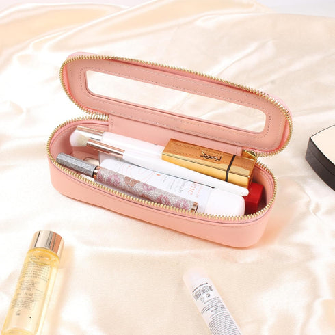 Clear Mini Makeup Bag, Small TSA Approved Travel Brush Bag, Portable Waterproof Cosmetic Organizer Bag for Women (Slim