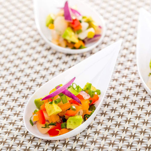 Restaurantware 20 Disposable Teardrop Appetizer Spoons, 4 x 2 Inch Indented Basin White Plastic