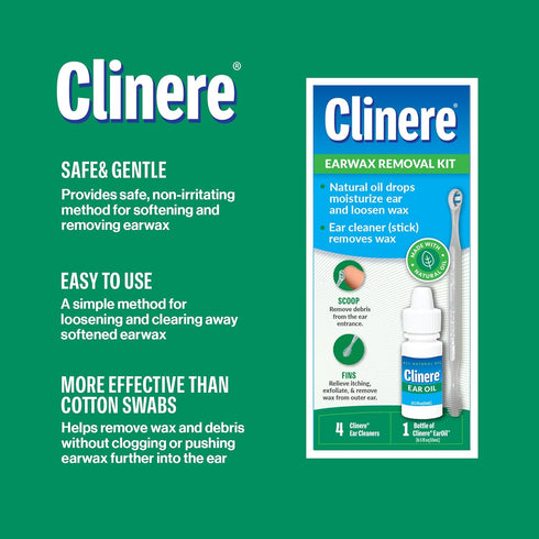 Clinere Ear Oil Conditioner & Ear Cleaners Kit, 1 Count, 4 Ear Tips
